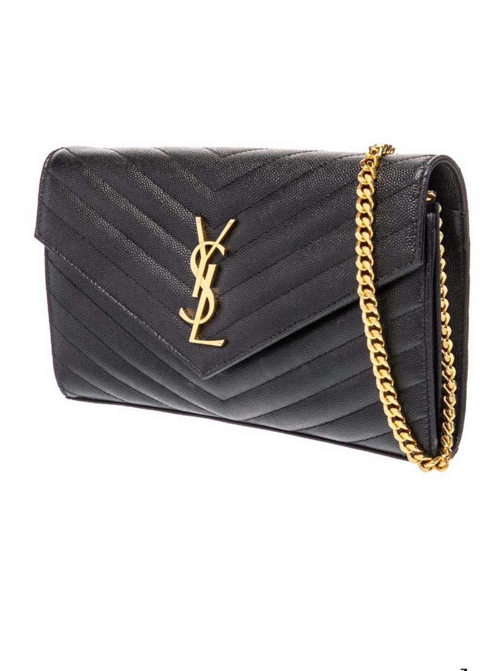Saint Laurent Black Quilted Leather Chain Envelope Bag with Gold Hardware